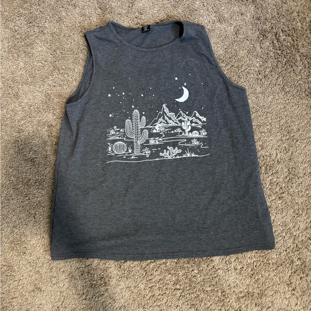 Gray Sleeveless Top with Desert Print